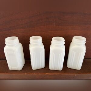 Set of Four White milk glass Vintage spice jars Bottles